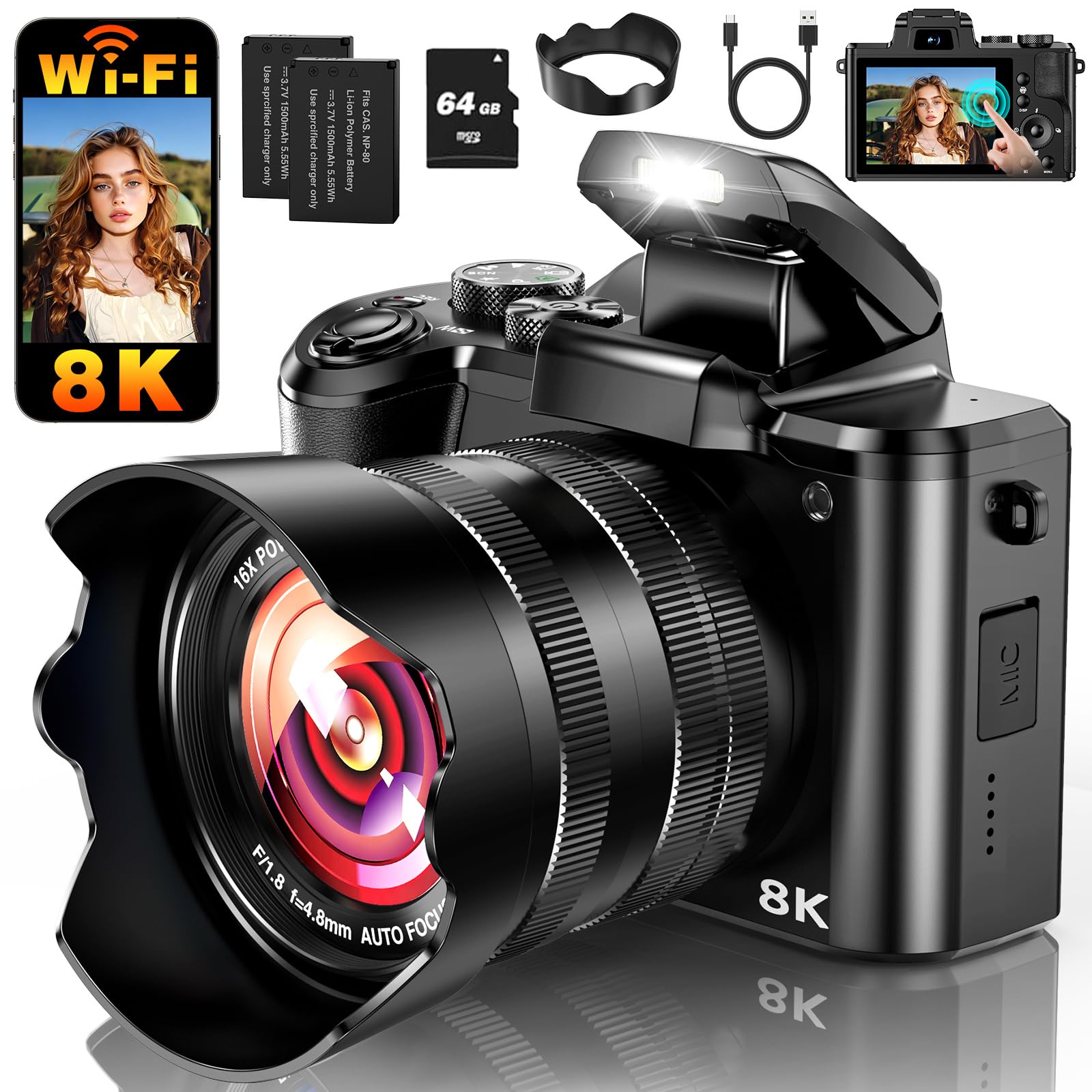 Amazon.com : 8K Digital Camera, 88MP WiFi Cameras for Photography